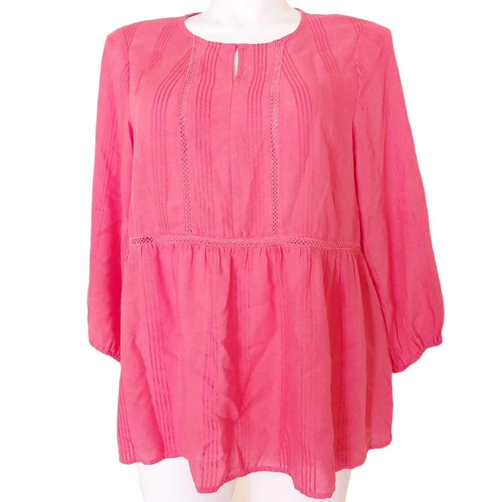 Fever Bright Coral Womens Baby Doll Spring Summer Fashion Blouse Large
